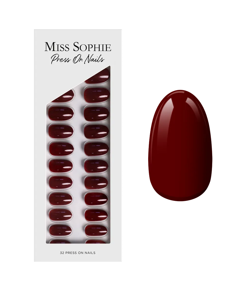 miss-sophie-s-burgundy-press-on-nails-kurz-rund-wiederverwendbar-in-tiefem-burgu image 1