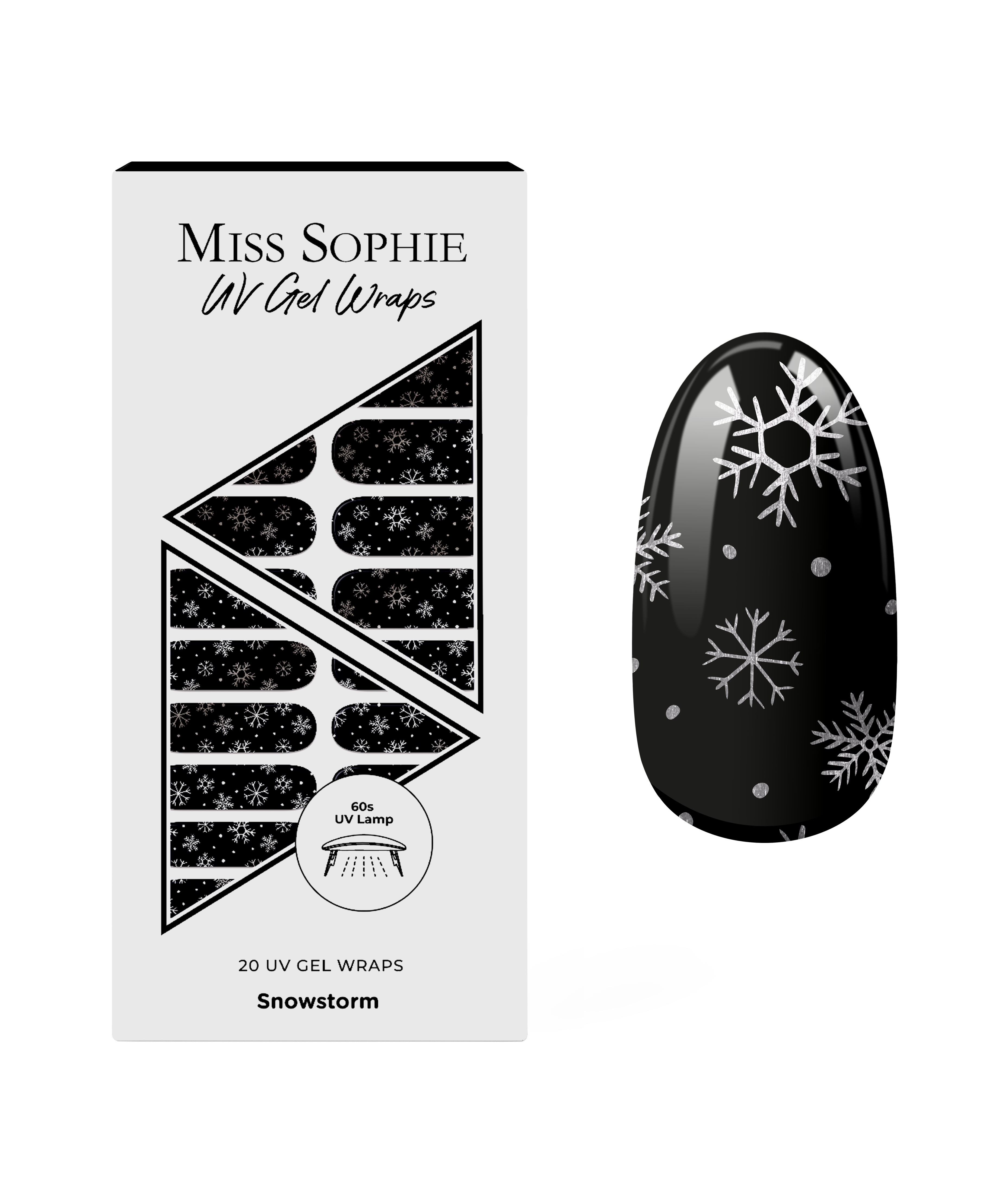 miss-sophie-s-snowstorm-uv-uv-gel-nagelfolien-schwarz-mit-silbernen-schneeflocke image 1